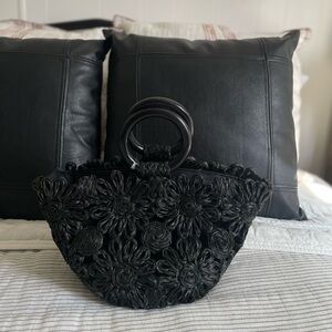 Elegant Black Floral bamboo handle Handbag